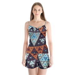 Fractal Triangle Geometric Abstract Pattern Satin Pajamas Set by Cemarart