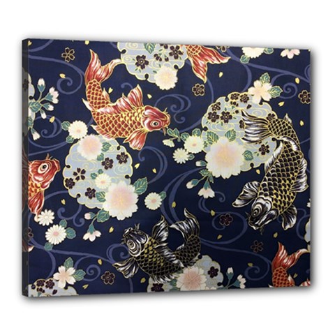 Japanese Wave Koi Illustration Pattern Canvas 24  X 20  (stretched) by Ndabl3x