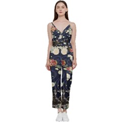 Japanese Wave Koi Illustration Pattern V-neck Camisole Jumpsuit by Ndabl3x