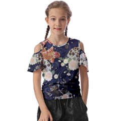 Japanese Wave Koi Illustration Pattern Kids  Butterfly Cutout T-shirt by Ndabl3x