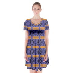 Bitcoin Logo Pattern Short Sleeve V-neck Flare Dress by ExtraAwesomeSauce