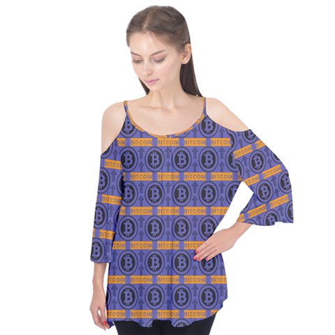 Bitcoin Logo Pattern Flutter Sleeve T-shirt by ExtraAwesomeSauce