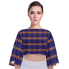 Bitcoin Logo Pattern Tie Back Butterfly Sleeve Chiffon Top by ExtraAwesomeSauce