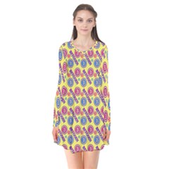 Colorful Bitcoin Pattern Long Sleeve V-neck Flare Dress by ExtraAwesomeSauce