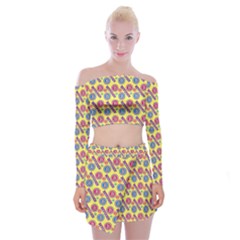 Colorful Bitcoin Pattern Off Shoulder Top With Mini Skirt Set by ExtraAwesomeSauce
