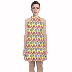 Colorful Bitcoin Pattern Velvet Halter Neckline Dress  by ExtraAwesomeSauce