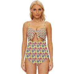 Colorful Bitcoin Pattern Knot Front One-piece Swimsuit by ExtraAwesomeSauce