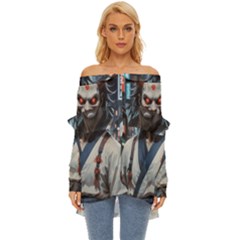 Demon Samurai Off Shoulder Chiffon Pocket Shirt by AwesomeSauce