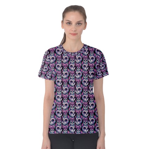 Sugar Skull Cat Pattern Women s Cotton T-shirt by ExtraAwesomeSauce