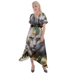Epic Armored Cat Warrior Cross Front Sharkbite Hem Maxi Dress by ExtraAwesomeSauce