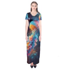 Cosmic Jellyfish Artwork Short Sleeve Maxi Dress by ExtraAwesomeSauce