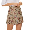 Leaves Pattern Teal Seamless Fall Mini Front Wrap Skirt View3