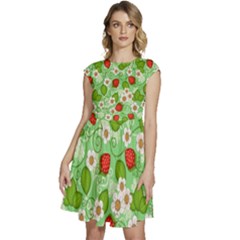 Strawberries Pattern Seamless Cap Sleeve High Waist Dress by Posterlux