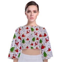 Christmas Pattern, Pattern, Christmas Tie Back Butterfly Sleeve Chiffon Top by kyorashop23