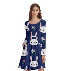 Cute Bunny Pattern, Easter, Koteto Long Sleeve Knee Length Skater Dress With Pockets