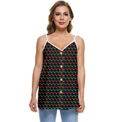 Geometric Abstract Pattern Line Casual Spaghetti Strap Chiffon Top by Salmanaz77