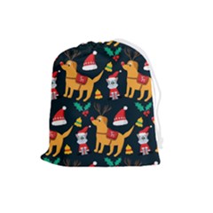 Funny Christmas Pattern Background Drawstring Pouch (large) by Ket1n9