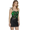 Christmas Funny Pattern Dinosaurs Flowy Camisole Tie Up Top View3