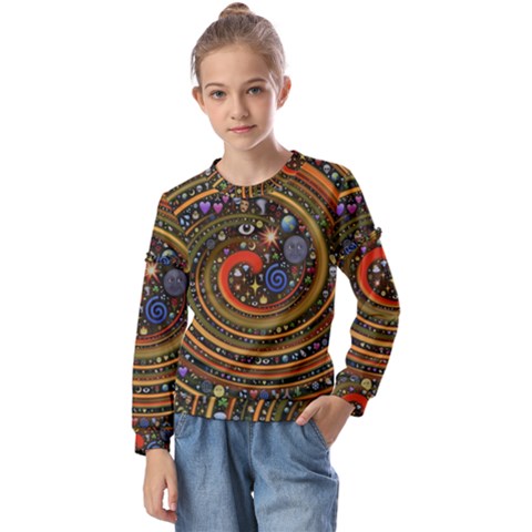 Swirl Vortex Emoji Cyclone Motion Art Kids  Long Sleeve T-shirt With Frill  by Paksenen