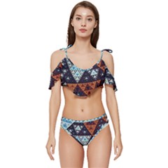 Fractal Triangle Geometric Abstract Pattern Ruffle Edge Tie Up Bikini Set	 by Cemarart