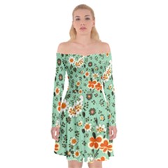 Retro 1960s Flowers Pattern 3 Off Shoulder Skater Dress by violetheavensky