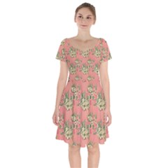 Retro 1880s Flowers Pattern 12 Short Sleeve Bardot Dress by violetheavensky