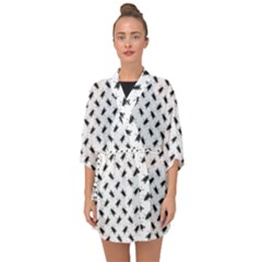 Fly Phot Motif Seamless Black And White Pattern Half Sleeve Chiffon Kimono by dflcprintsclothing