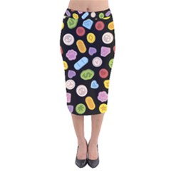 Ecstasy Pills Pattern Velvet Midi Pencil Skirt by Valentinaart