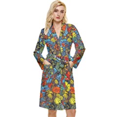 Mid Century Retro Floral 1970s 1960s Pattern 56 Long Sleeve Velvet Robe by violetheavensky