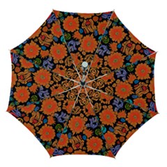 Mid Century Retro Floral 1970s 1960s Pattern 49 Automatic Folding Umbrella With Case (medium) by violetheavensky