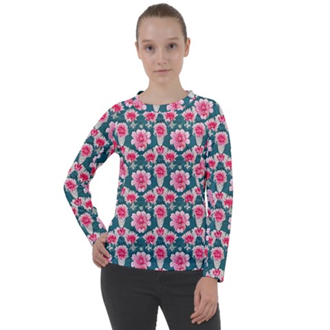 Retro 1880s Flowers Pattern 22 Women s Long Sleeve Raglan T-shirt by violetheavensky