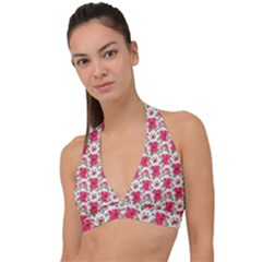 Retro 1880s Flowers Pattern 14 Halter Plunge Bikini Top by violetheavensky