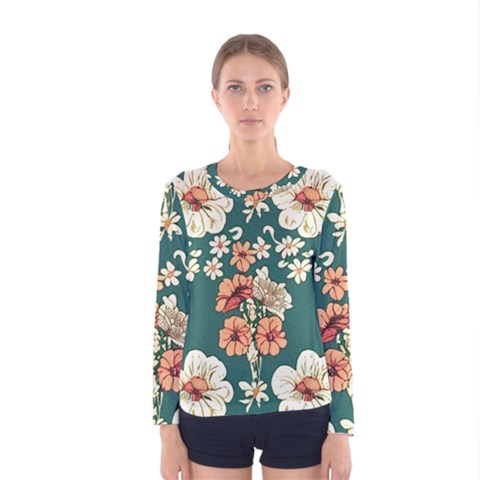 Retro 1880s Flowers Pattern 20 Women s Long Sleeve T-shirt by violetheavensky