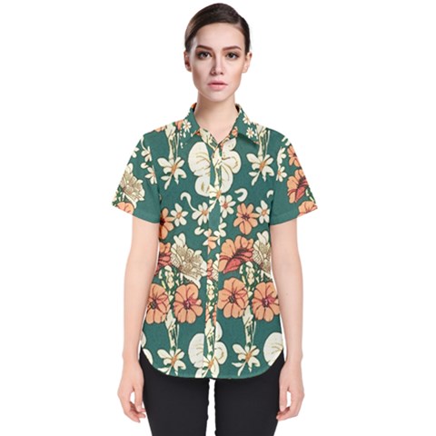Retro 1880s Flowers Pattern 20 Women s Short Sleeve Shirt by violetheavensky