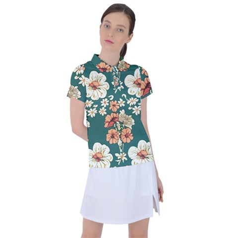 Retro 1880s Flowers Pattern 20 Women s Polo T-shirt by violetheavensky