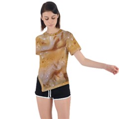 Homemade Flan Extreme Close-up Texture Asymmetrical Short Sleeve Sports T-shirt by dflcprintsclothing