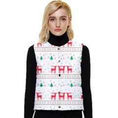 Red Green And Blue Christmas Themed Illustration Women s Button Up Puffer Vest by Paksenen