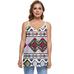 Ukrainian Folk Seamless Pattern Ethnic Ornament Border Element Traditional Casual Spaghetti Strap Chiffon Top by Grandong