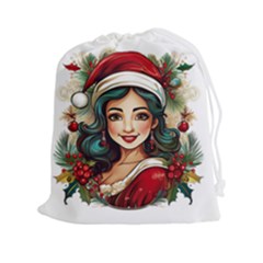 Young Woman With Santa Claus Clothes Isolated Illustration Wb Drawstring Pouch (2xl) by dflcprintsclothing