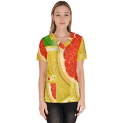 Fruit, Lemon Women s V-neck Scrub Top by kyorashop23
