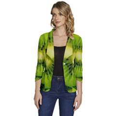 Kiwi Fruits, Close-up, Exotic Fruit Women s One-button 3/4 Sleeve Short Jacket by kyorashop23