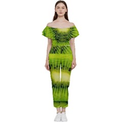 Kiwi Fruits, Close-up, Exotic Fruit Bardot Ruffle Jumpsuit by kyorashop23