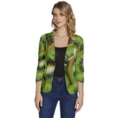 Kiwi Texture, Background With Kiwi, Fruits, Kiwi Women s One-button 3/4 Sleeve Short Jacket by kyorashop23