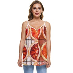 Orange, Fruit, Citrus Casual Spaghetti Strap Chiffon Top by kyorashop23