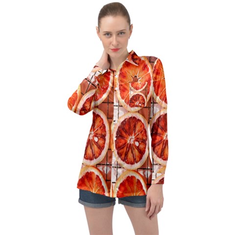 Peorange, Fruit, Citrus Long Sleeve Satin Shirt by kyorashop23