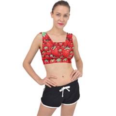 Strawberry Texture, Macro, Ripe Strawberry V-back Sports Bra by kyorashop23