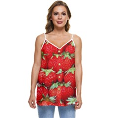 Strawberry Texture, Macro, Ripe Strawberry Casual Spaghetti Strap Chiffon Top by kyorashop23