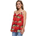 Strawberry Texture, Macro, Ripe Strawberry Casual Spaghetti Strap Chiffon Top View2