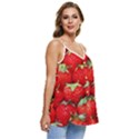 Strawberry Texture, Macro, Ripe Strawberry Casual Spaghetti Strap Chiffon Top View3