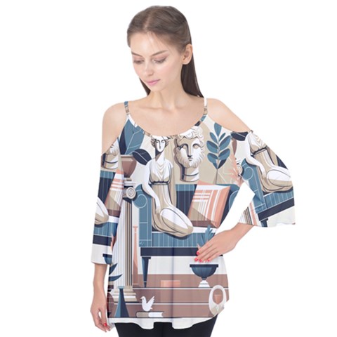Sculpture Statue Angel Artwork Flutter Sleeve T-shirt by Salmanaz77